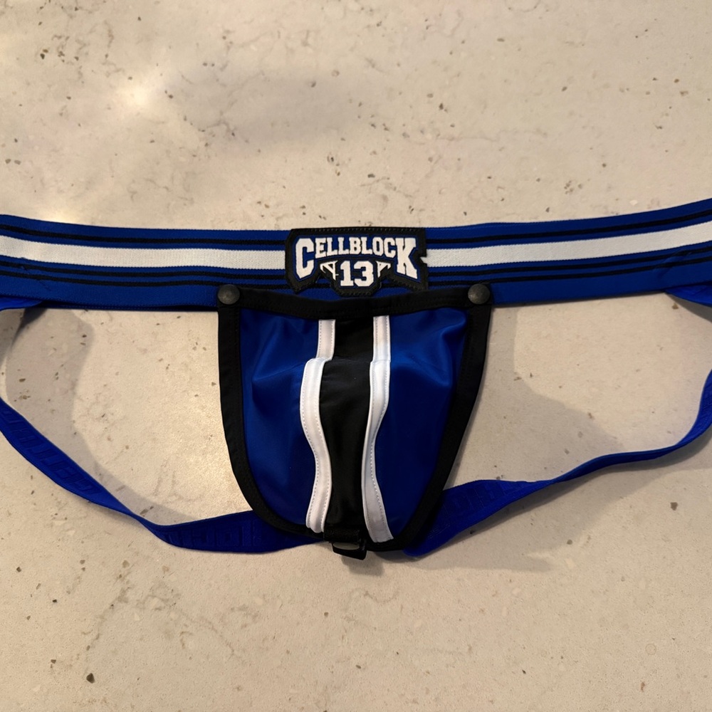 CellBlock 13 Jockstrap w/Removable Pouch, Blue/Black, XL - Picture 2 of 5